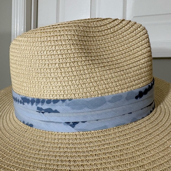 NWT Summer & Rose Madison Straw Fedora with Blue Tie-Dye Band - Picture 8 of 10